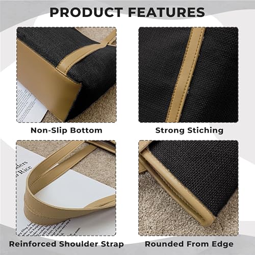 Kraptick Tote Bags – Stylish Shoulder Tote Bag Everyday Use For Women, Reusable Compact Tote Bag Perfect as a Grocery, Shopping Bags for Grocery (Black) - Image 4