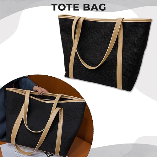 Kraptick Tote Bags – Stylish Shoulder Tote Bag Everyday Use For Women, Reusable Compact Tote Bag Perfect as a Grocery, Shopping Bags for Grocery (Black) - Image 2