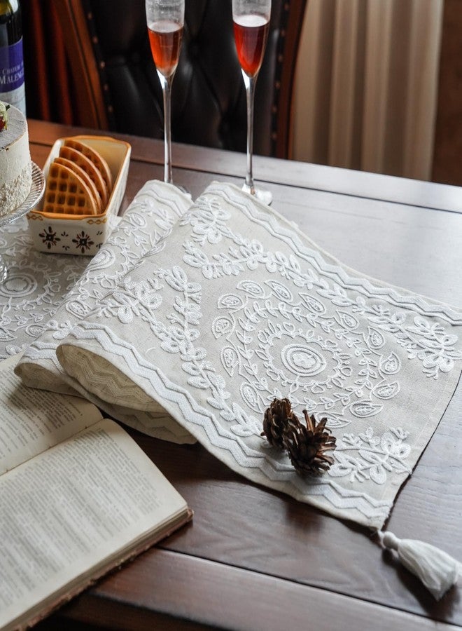 ARTABLE Table Runners Linen Fabric Elegant Embroidery Pattern Country Farmhouse Style for Coffee Tabletop Kitchen Home Dining Table (14 x 70 Inch, Linen) - Image 4