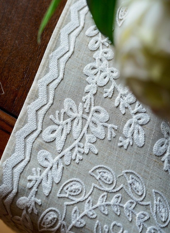 ARTABLE Table Runners Linen Fabric Elegant Embroidery Pattern Country Farmhouse Style for Coffee Tabletop Kitchen Home Dining Table (14 x 70 Inch, Linen) - Image 5