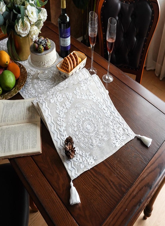 ARTABLE Table Runners Linen Fabric Elegant Embroidery Pattern Country Farmhouse Style for Coffee Tabletop Kitchen Home Dining Table (14 x 70 Inch, Linen) - Image 3