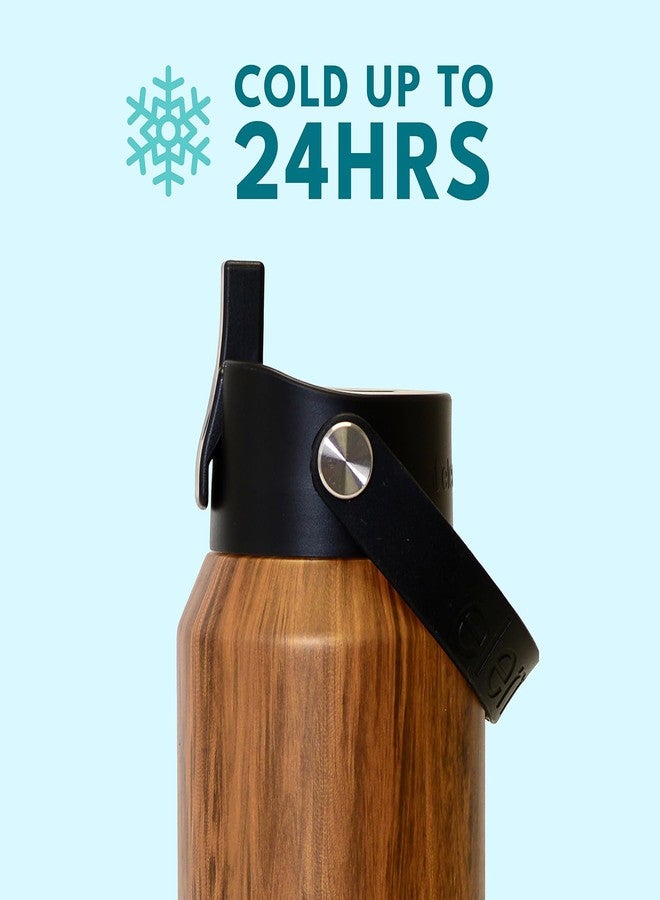 إليمنتال زجاجة مياه معزولة من إليمينتال سعة 40 أونصة مع شفاطة - زجاجات مياه ذات قلب من الفولاذ المقاوم للصدأ مانعة للتسرب بنسبة 100% للسفر والرياضة والنادي الرياضي - عزل مزدوج الجدار وخالية من مادة BPA - خشب الساج - Image 3