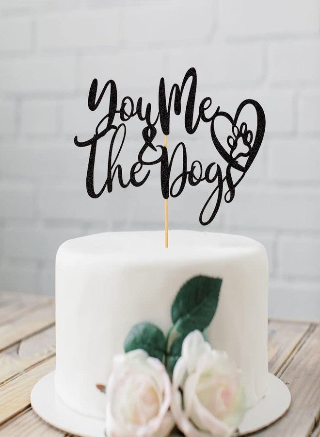 SWEETTALA You Me & the Dogs Cake Topper, Mr & Mrs Wedding Cake Decors, Bride and Groom Wedding Party Decorations, Dog Lovers Party Supplies, Black Glitter - Image 2