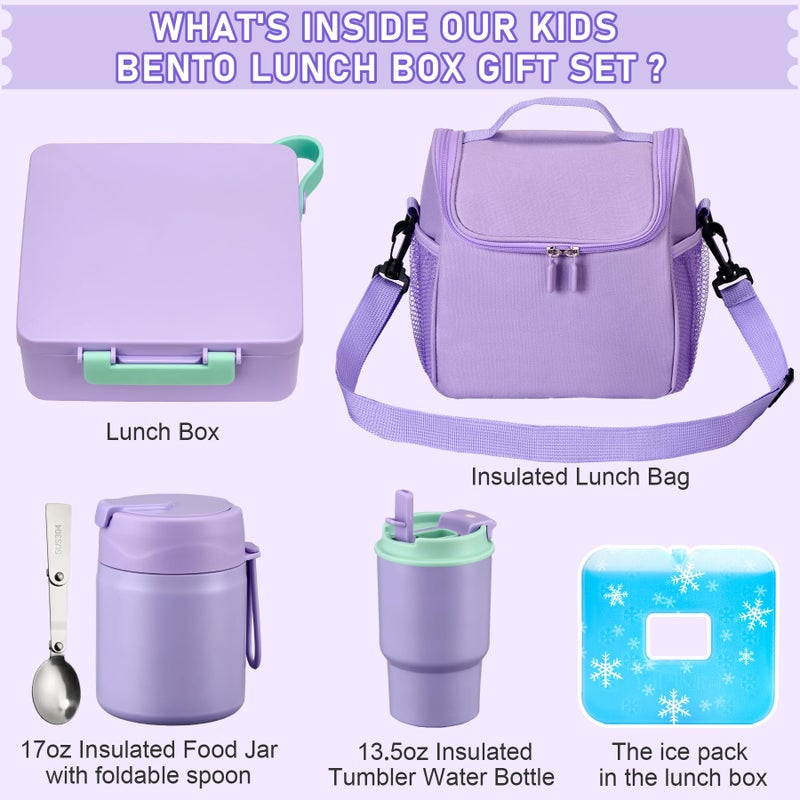 Howeemo Bento Lunch Box for Kids with 17oz Soup Thermo,Insulated Tumbler Water Bottle and Insulated Lunch Bag,Leak-Proof 3 Compartment Lunch Food Container with Ice Pack for Kids to School-Purple - Image 2