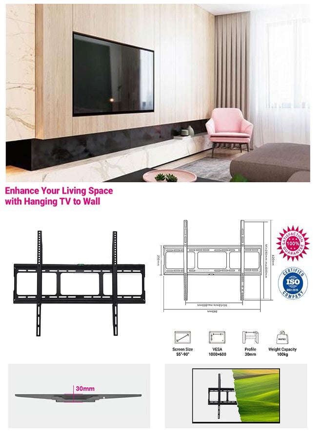 Skill Tech SH 8060F Fixed TV Wall Mount Bracket for 55-90 Inch Screens, VESA 800x600, Slim 30mm Profile, Max Load 80kg – Black - Image 4
