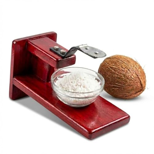 GONATURS Traditional Polished Wooden Table-Top Manual Coconut Scraper – Chirava Grater Thengai Thuruvi with Stainless Steel Blade, Comfortable to Use- Medium - Image 1