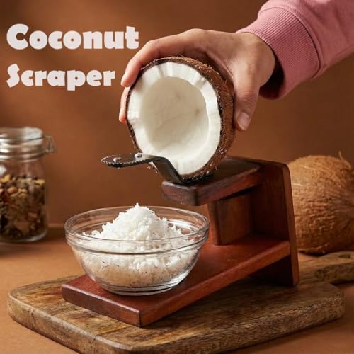 GONATURS Traditional Polished Wooden Table-Top Manual Coconut Scraper – Chirava Grater Thengai Thuruvi with Stainless Steel Blade, Comfortable to Use- Medium - Image 3