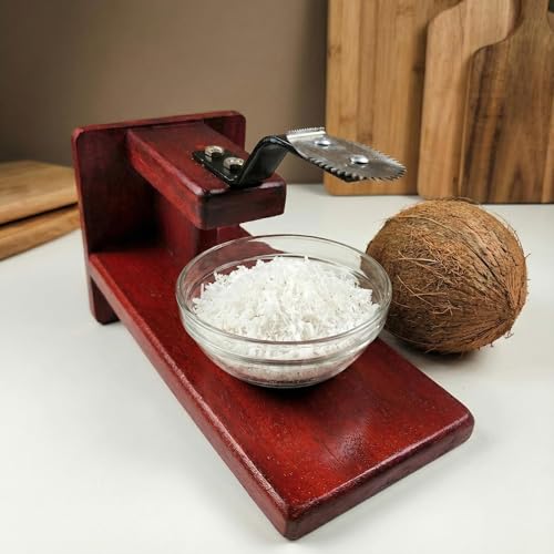 GONATURS Traditional Polished Wooden Table-Top Manual Coconut Scraper – Chirava Grater Thengai Thuruvi with Stainless Steel Blade, Comfortable to Use- Medium - Image 4