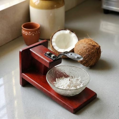 GONATURS Traditional Polished Wooden Table-Top Manual Coconut Scraper – Chirava Grater Thengai Thuruvi with Stainless Steel Blade, Comfortable to Use- Medium - Image 2