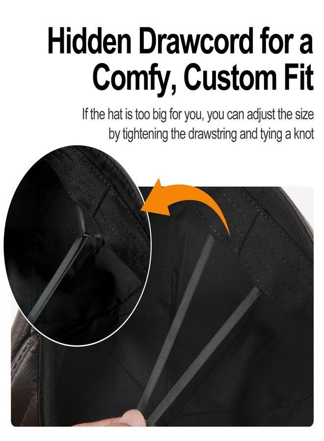 VOBOOM Men Women Genuine Newsboy Leather Cap 8 Panel Gatsby Ivy Hat, Dark Brown, 7 1/4 - Image 2