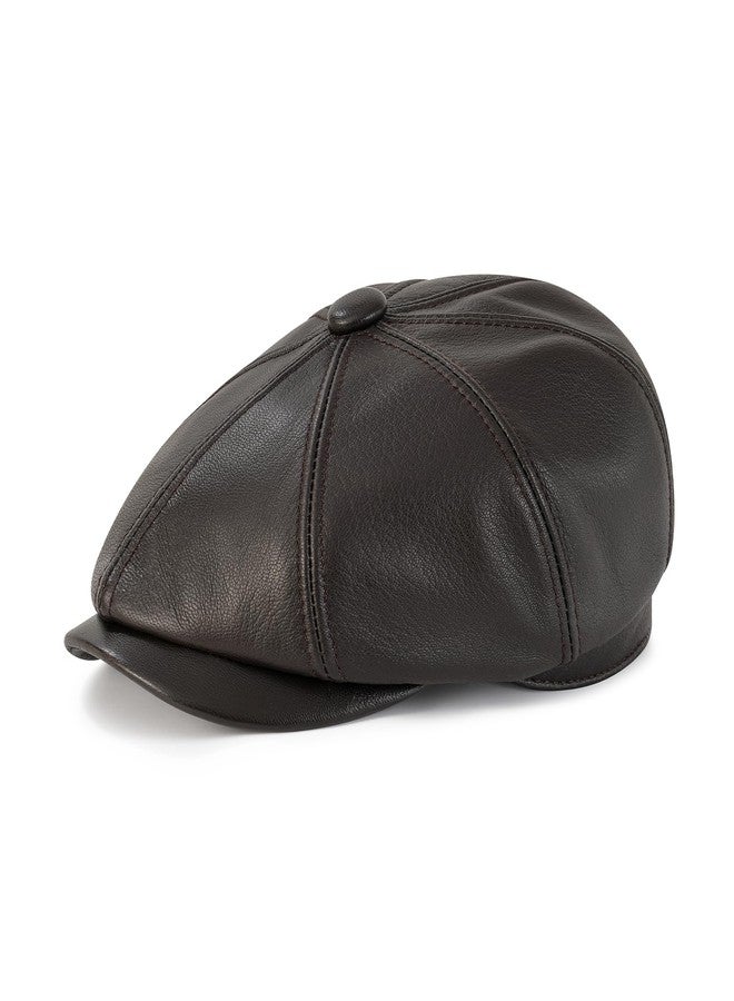 VOBOOM Men Women Genuine Newsboy Leather Cap 8 Panel Gatsby Ivy Hat, Dark Brown, 7 1/4 - Image 1