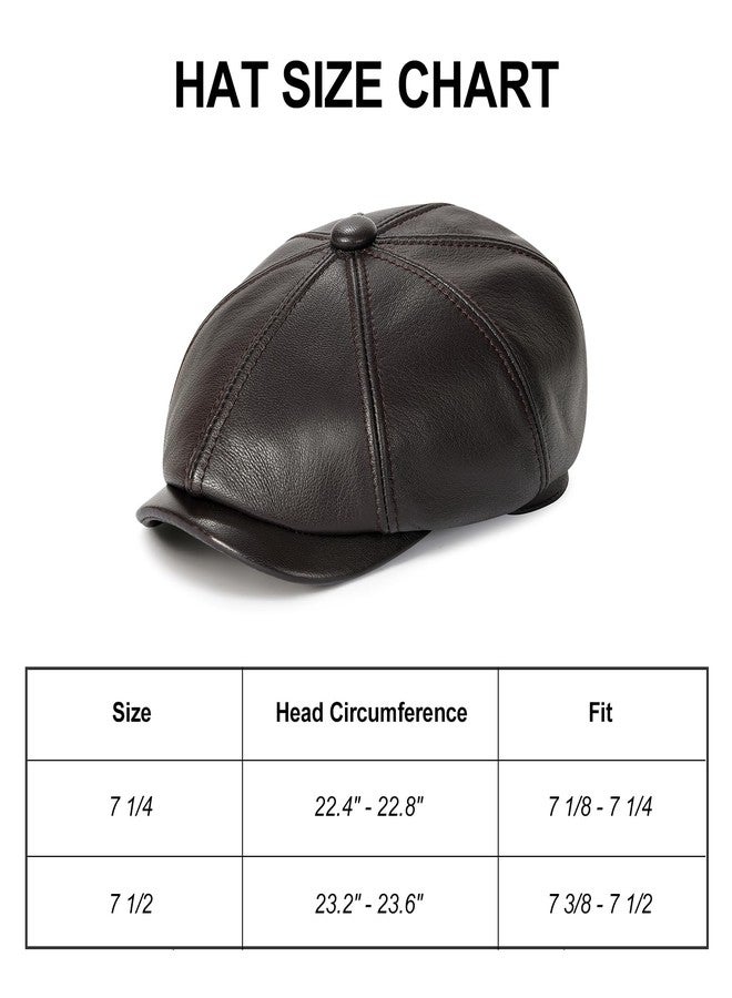 VOBOOM Men Women Genuine Newsboy Leather Cap 8 Panel Gatsby Ivy Hat, Dark Brown, 7 1/4 - Image 4