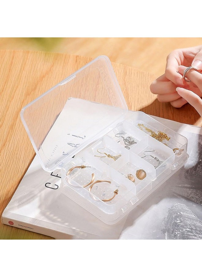 wolpin wolpin 1 Pc Jewellery Case Organiser With Adjustable Dividers 10 Grid, Storage Box Case Makeup Home Organizer, Transparent (Double sided, Plastic White)  - Image 3