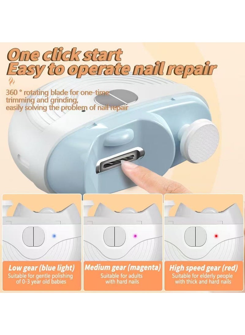 2-in-1 Rechargeable USB Electric Fully Automatic Portable Nail Clippers / Suitable for Baby, Kids, Adults, Seniors Gray/White