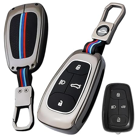 Cri8Hub Premium Metal Silicon Key Cover Compatible with Tata Nexon, Harrier | Safari | Altroz | Tigor | EV | Punch | Tiago EV Electric 4 Button Smart Key Special Feature Visible in low-light Condition - Image 1