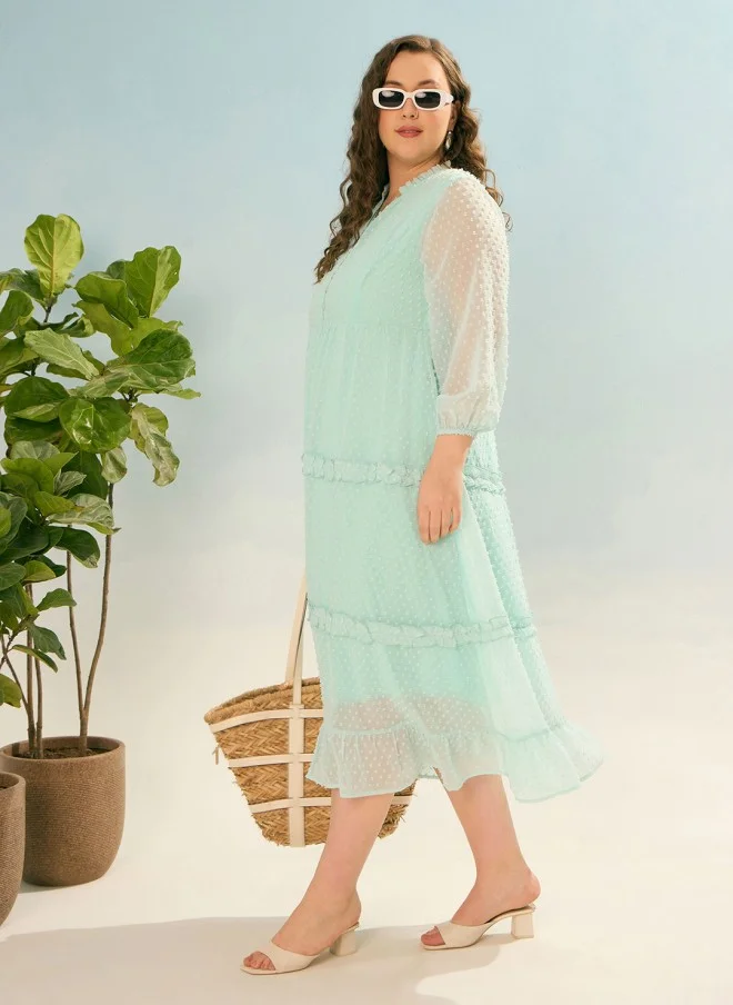 SASSAFRAS Sea Green Fit and Flare Midi Dress for Women