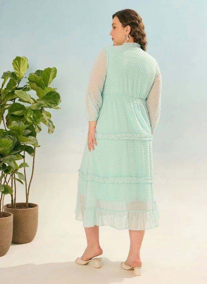 SASSAFRAS Sea Green Fit and Flare Midi Dress for Women