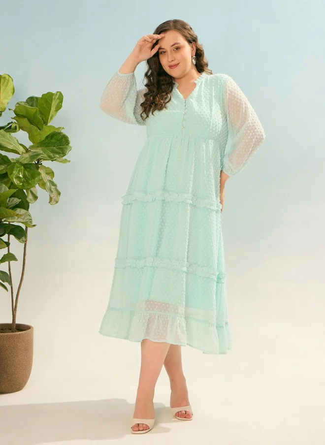 SASSAFRAS Sea Green Fit and Flare Midi Dress for Women