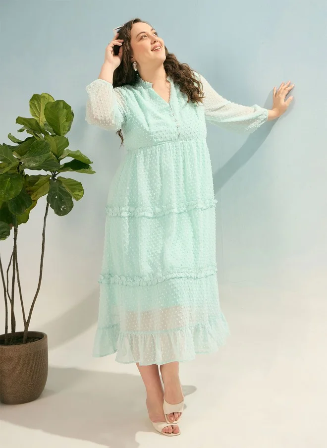 SASSAFRAS Sea Green Fit and Flare Midi Dress for Women