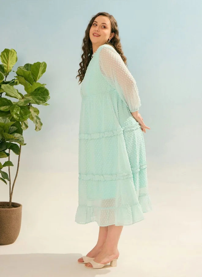 SASSAFRAS Sea Green Fit and Flare Midi Dress for Women