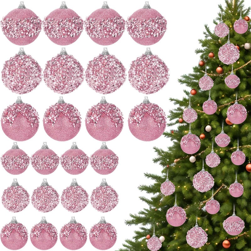 POEN 24 PCS GLITTER BLUTR BALL ORNAMENTS مجموعة زخارف شجرة عيد الميلاد معلقة ترتر الرغوة كرات عيد الميلاد ديكور لأجهزة الكلي أكثر - Image 1
