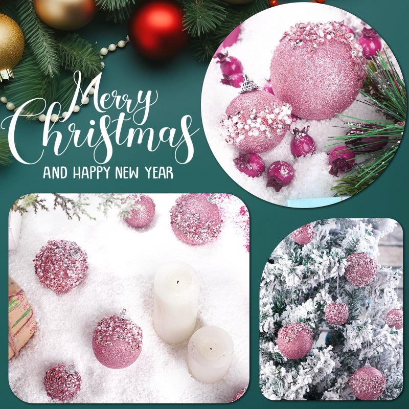 POEN 24 PCS GLITTER BLUTR BALL ORNAMENTS مجموعة زخارف شجرة عيد الميلاد معلقة ترتر الرغوة كرات عيد الميلاد ديكور لأجهزة الكلي أكثر - Image 4