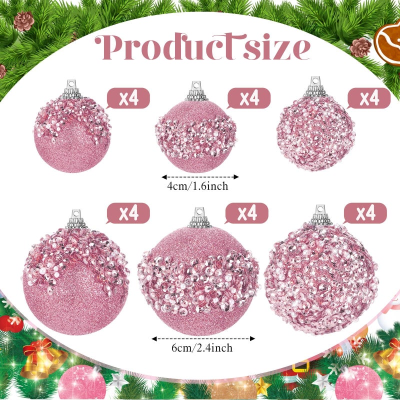 POEN 24 PCS GLITTER BLUTR BALL ORNAMENTS مجموعة زخارف شجرة عيد الميلاد معلقة ترتر الرغوة كرات عيد الميلاد ديكور لأجهزة الكلي أكثر - Image 2