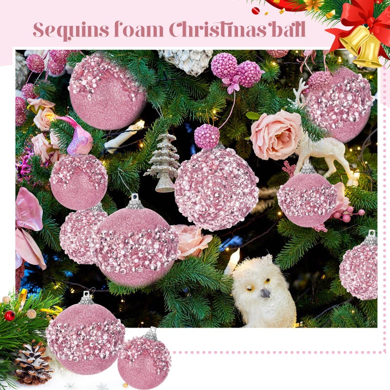 POEN 24 PCS GLITTER BLUTR BALL ORNAMENTS مجموعة زخارف شجرة عيد الميلاد معلقة ترتر الرغوة كرات عيد الميلاد ديكور لأجهزة الكلي أكثر - Image 5