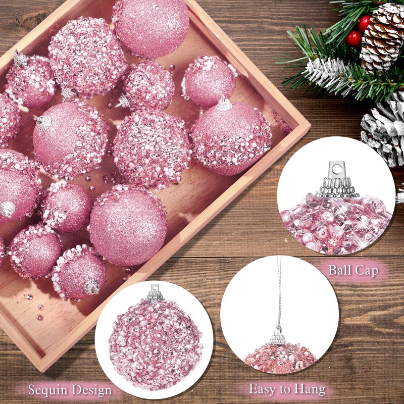 POEN 24 PCS GLITTER BLUTR BALL ORNAMENTS مجموعة زخارف شجرة عيد الميلاد معلقة ترتر الرغوة كرات عيد الميلاد ديكور لأجهزة الكلي أكثر - Image 3