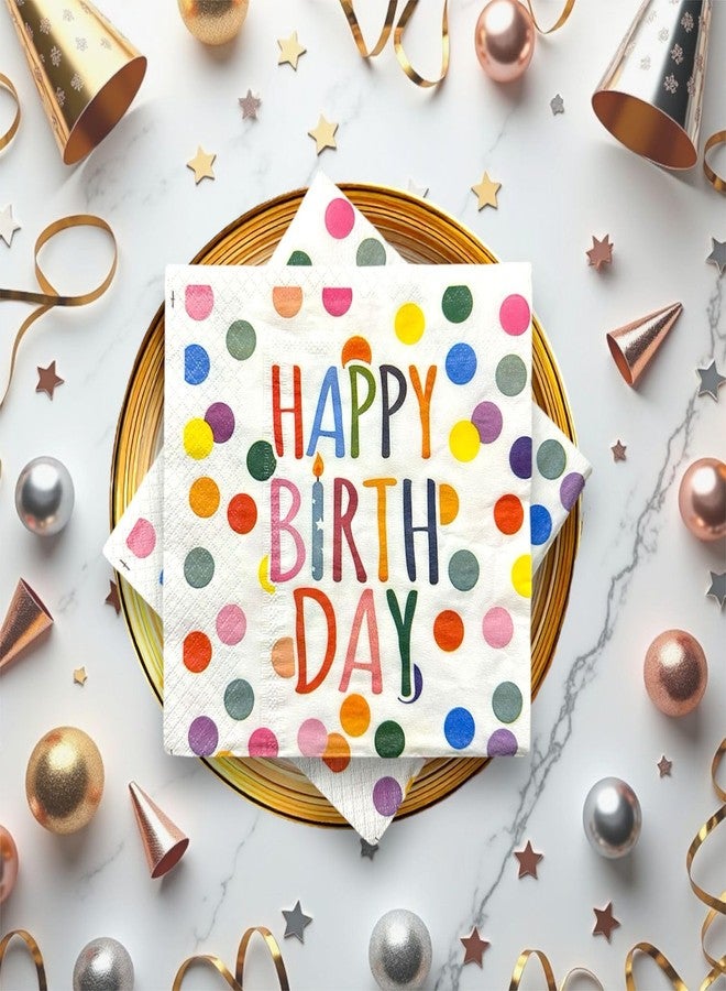 Nice Touch Happy Birthday Party Napkins, 3-Ply Printed Paper Napkins, Colourful Polka Dot Design (20 Pulls, 33 X 33 cm) - Image 1