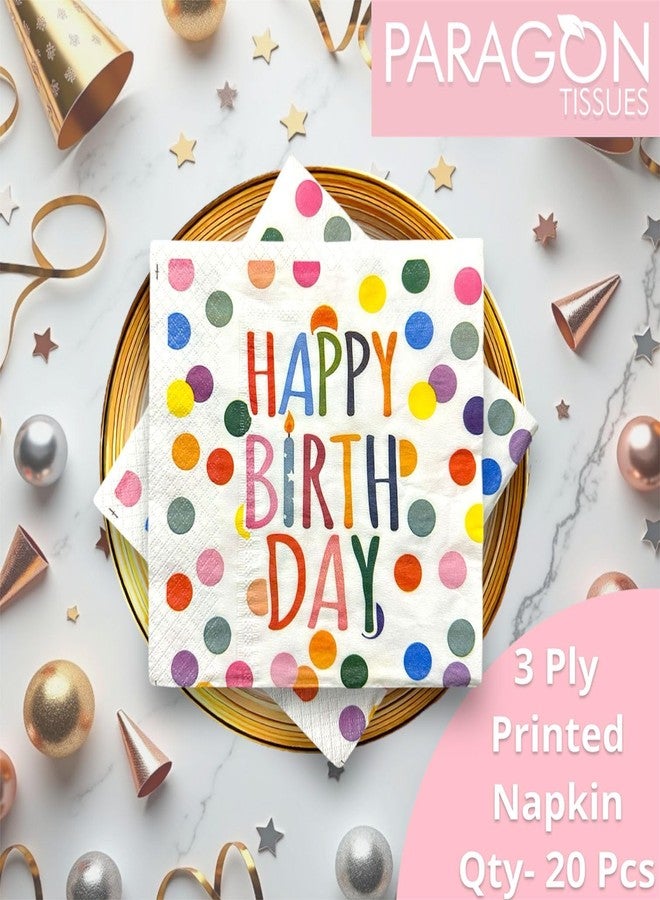 Nice Touch Happy Birthday Party Napkins, 3-Ply Printed Paper Napkins, Colourful Polka Dot Design (20 Pulls, 33 X 33 cm) - Image 3