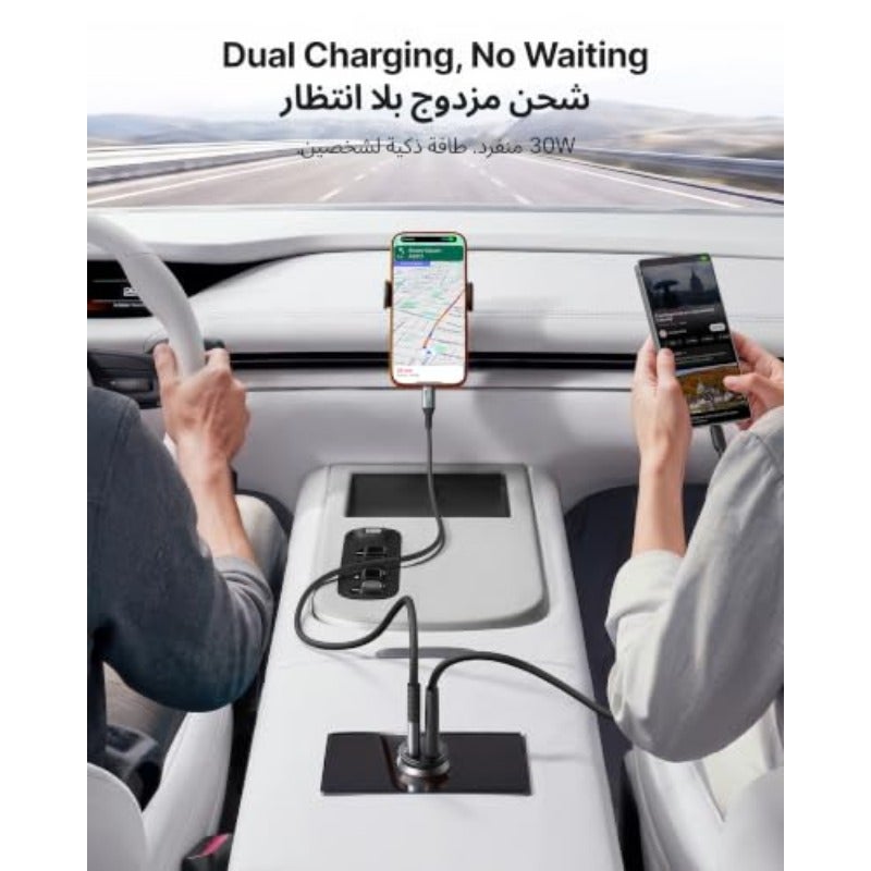 شاحن سيارة 60 وات بمنفذين USB C و USB A الشحن السريع محول شاحن سيارة من المعدن بحجم ميني نوع-C لآيفون 17 و16 و15 برو ماكس والآيباد وسامسونج S26 وS25 وأيربود وسامسونج هانر وغيرها - Image 4
