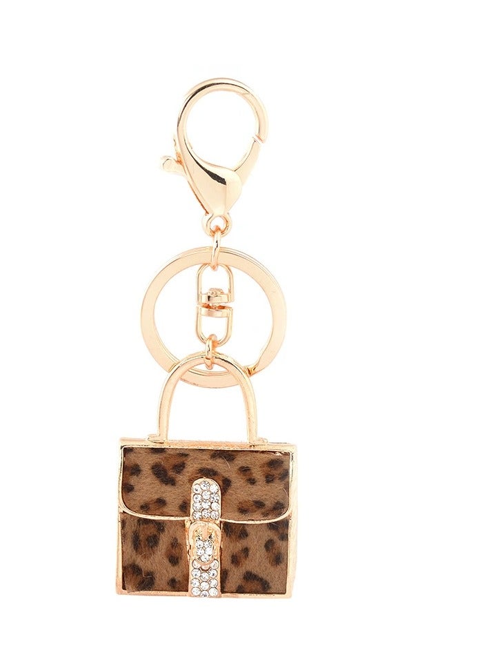 1 PC Leopard Print Handbag Keychain Faux Rhinestone Car Key Ring Cute Keychains for Women Girls Handbag Decorations  - Image 1