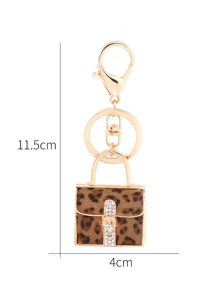 1 PC Leopard Print Handbag Keychain Faux Rhinestone Car Key Ring Cute Keychains for Women Girls Handbag Decorations  - Image 3