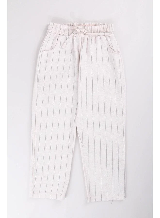 Perendi Pocketed Girls and Boys Black Striped Linen Pants.