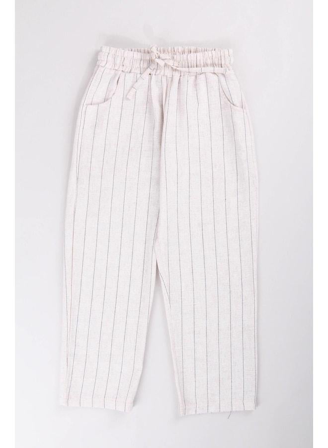 Perendi Pocketed Girls and Boys Black Striped Linen Pants. - Image 2