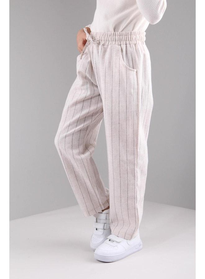 Perendi Pocketed Girls and Boys Black Striped Linen Pants. - Image 3