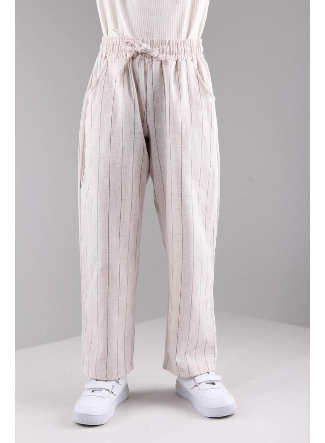 Perendi Pocketed Girls and Boys Black Striped Linen Pants. - Image 1