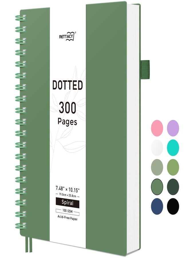 RETTACY Dotted Journal Notebook, 300 Pages, A5 Medium Size (5.7'' × 8.2''), 100 GSM Thick Paper, Flexible Plastic Cover, Spiral-bound, for Journaling, Planning, Tracking (Dark Green) - Image 1