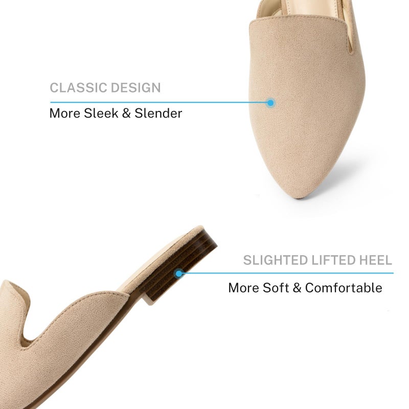 MUSSHOE Pointed Toe Mules for Women: Comfortable Slip On Flats with Soft Memory Foam - Non-Slip Lightweight Backless Loafers for Office Work & Business Casual,Beige Suede 7 - Image 4