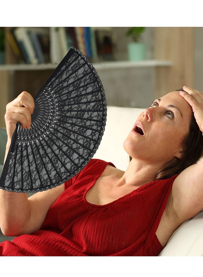 Hand Held Fan for Women Foldable, Chinese Japanese Vintage Bamboo Silk Folding Fans for Dance Music Festival Wedding Church Decoration (Black Lace) - Image 4