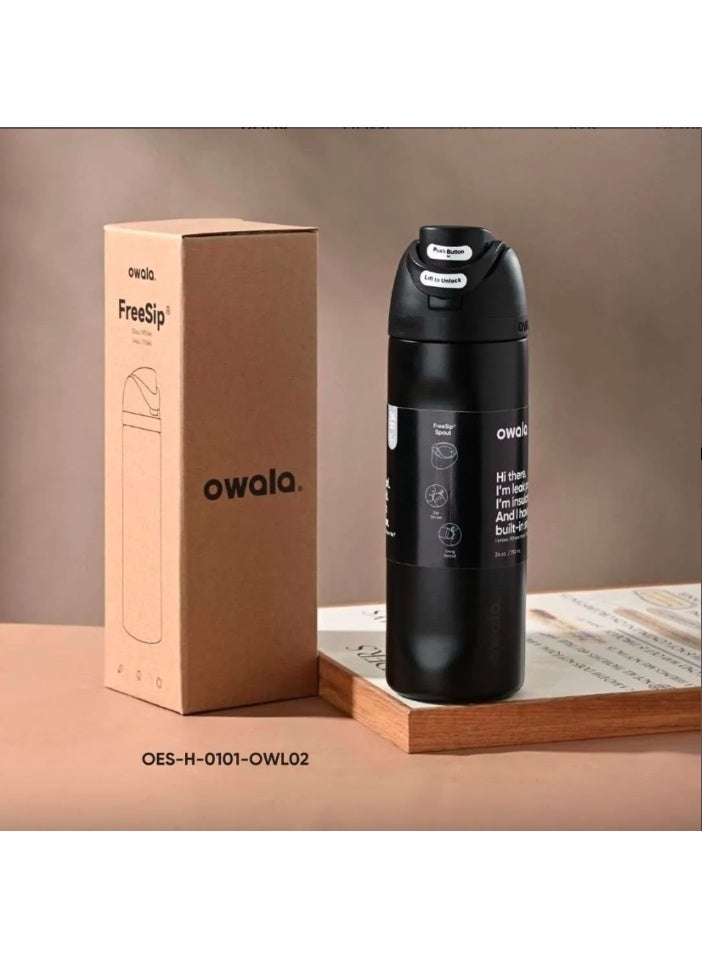 زجاجة مياه رياضية من الفولاذ المقاوم للصدأ معزولة بطبقتين من Owala FreeSip مع شفاطة، خالية من مادة BPA، عبوة واحدة، 32 أونصة (اسود)) - Image 1