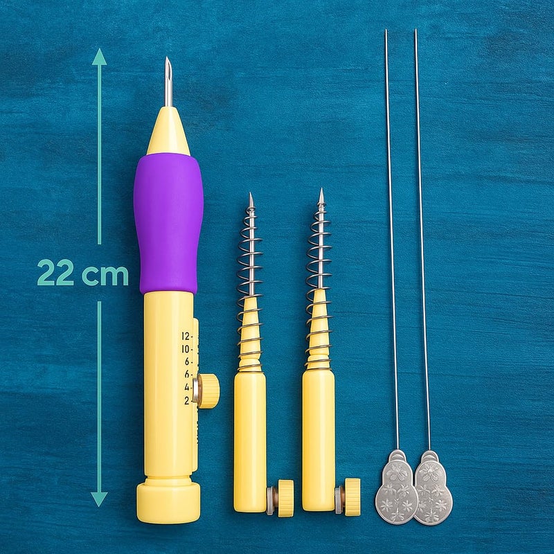 S Decor Embroidery Kit for Beginners – Complete Punch Needle Set for Embroidery with 3 Needle Sizes, Ergonomic Pen, Adjustable Depths & Threader (Yellow) - Image 4