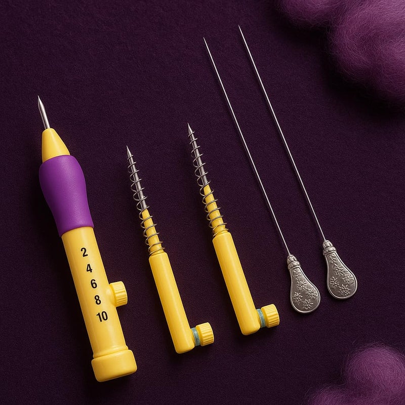 S Decor Embroidery Kit for Beginners – Complete Punch Needle Set for Embroidery with 3 Needle Sizes, Ergonomic Pen, Adjustable Depths & Threader (Yellow) - Image 3