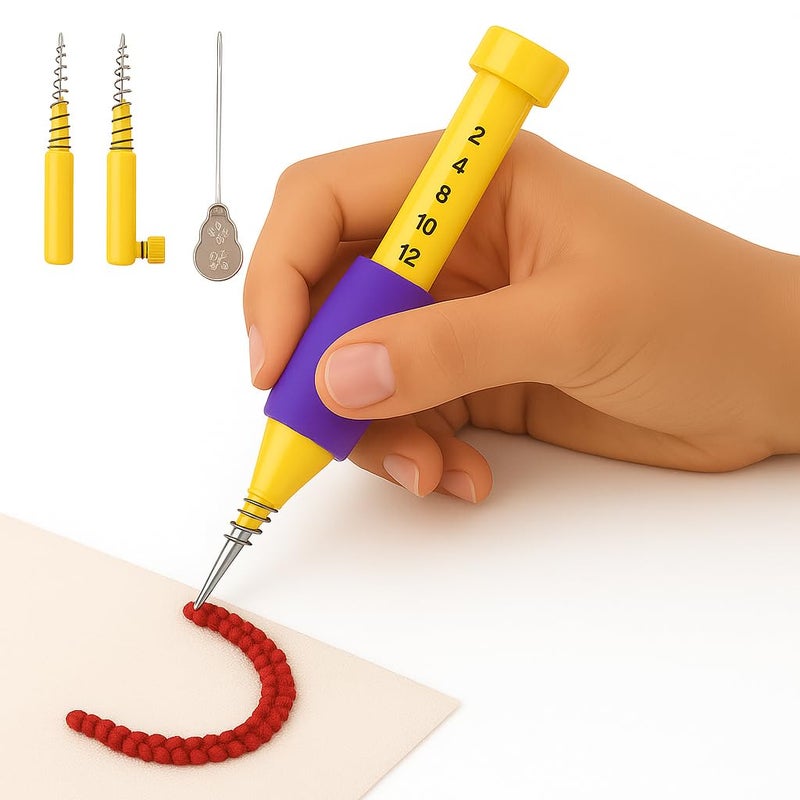 S Decor Embroidery Kit for Beginners – Complete Punch Needle Set for Embroidery with 3 Needle Sizes, Ergonomic Pen, Adjustable Depths & Threader (Yellow) - Image 1