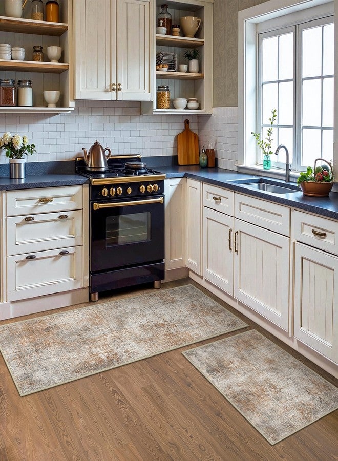 GENIMO Kitchen Rugs Sets of 3 Non Slip Washable Kitchen Mats for Floor, Waterproof Abstract Kitchen Runner Rug, Floor Mat Carpet for Hallway, Laundry, Sink, Entryway, Bathroom, Clay - Image 3