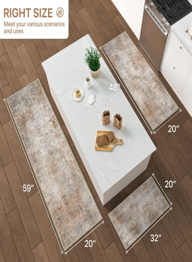 GENIMO Kitchen Rugs Sets of 3 Non Slip Washable Kitchen Mats for Floor, Waterproof Abstract Kitchen Runner Rug, Floor Mat Carpet for Hallway, Laundry, Sink, Entryway, Bathroom, Clay - Image 2
