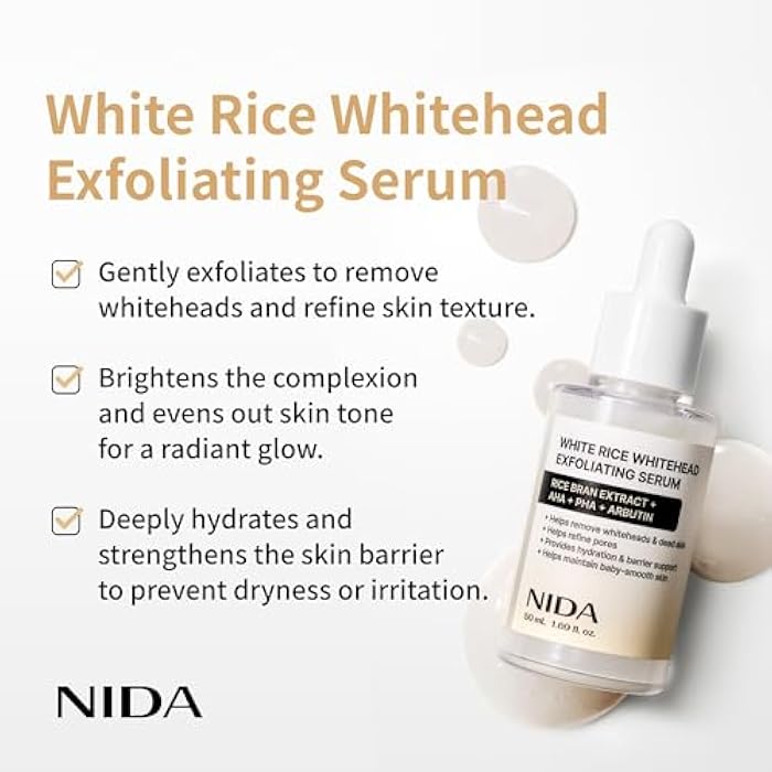 NIDA سيروم تقشير نيدا للأرز الأبيض | 1.69 أونصة سائلة، 50 مل | مقشر وجه يومي ناعم لإزالة خلايا الجلد الميتة لجميع أنواع البشرة للعناية بالبشرة الكورية - Image 3