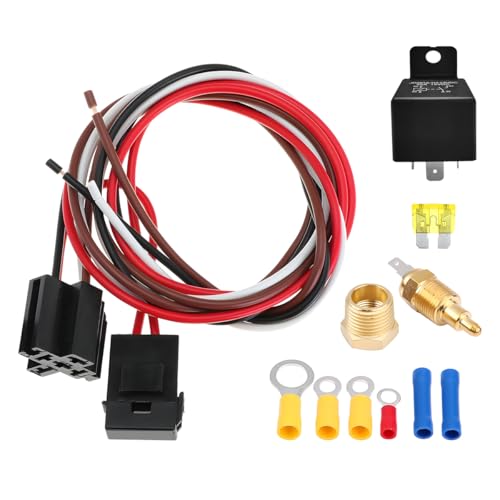 ZNDAW Electric Fan Relay Kit 40 AMP Cooling Fan Relay Thermostat Kit Temperature Sensor Switch 185 On 175 Off 12V Automotive Relays Switch Wiring Kits for Radiator Electric Fans - Image 1