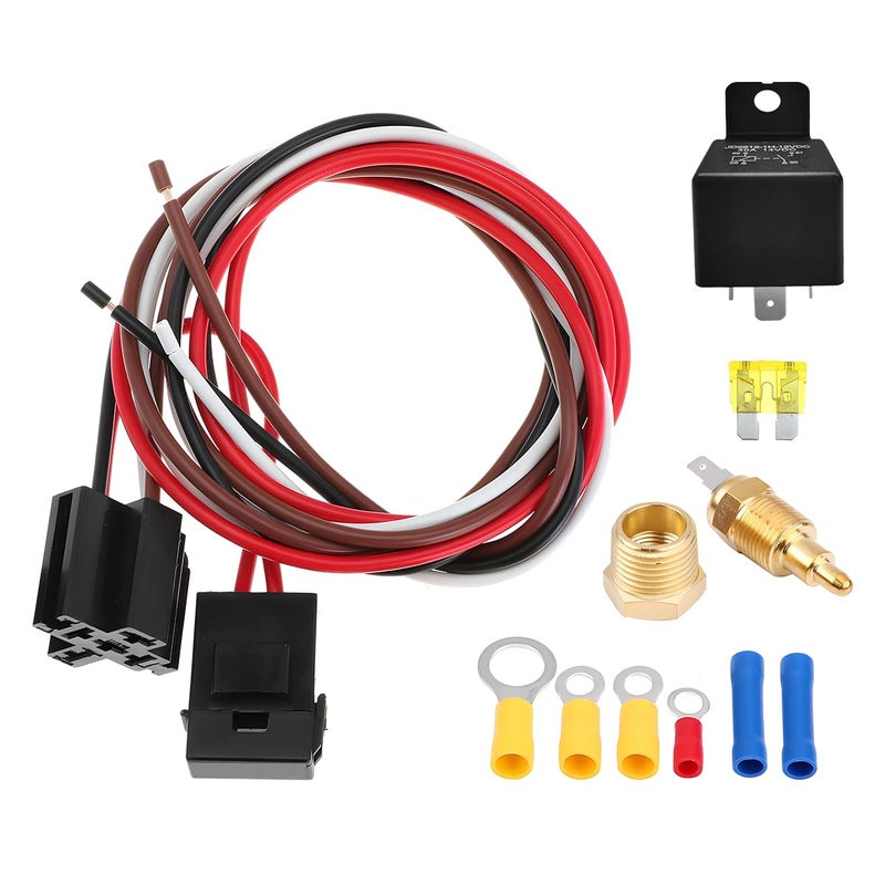 ZNDAW Electric Fan Relay Kit 40 AMP Cooling Fan Relay Thermostat Kit Temperature Sensor Switch 185 On 175 Off 12V Automotive Relays Switch Wiring Kits for Radiator Electric Fans - Image 3